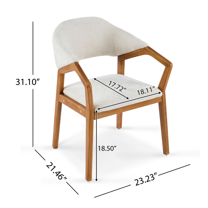 Indoor Upholstered Dining Armchair (Set of 2) - Beige / Teak - R&R Furniture Gallery (Fountain Valley, CA)