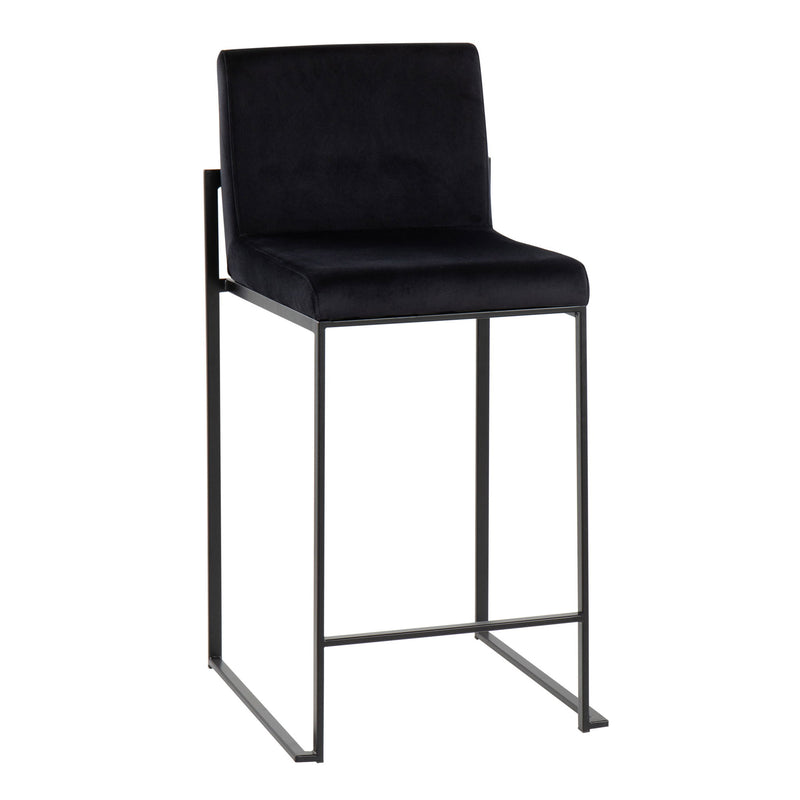 Lumi Source Fuji modern high back counter stool set with sleek design and contemporary style, featuring wooden legs and upholstered seats.