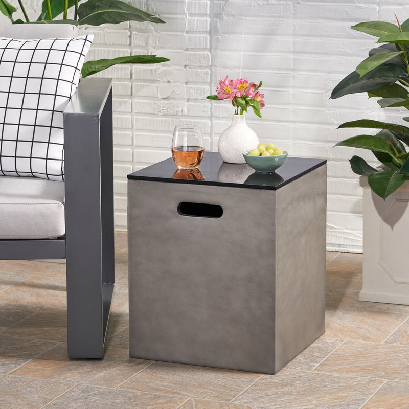 Modern black and gray Noble House Mgo tank holder side table with ceramic top, stylish storage table for living spaces.
