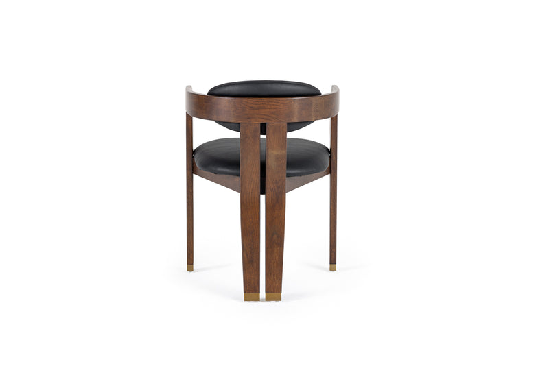 Belton - Modern Black Vegan Leather + Brown Oak Dining Chair — view 2