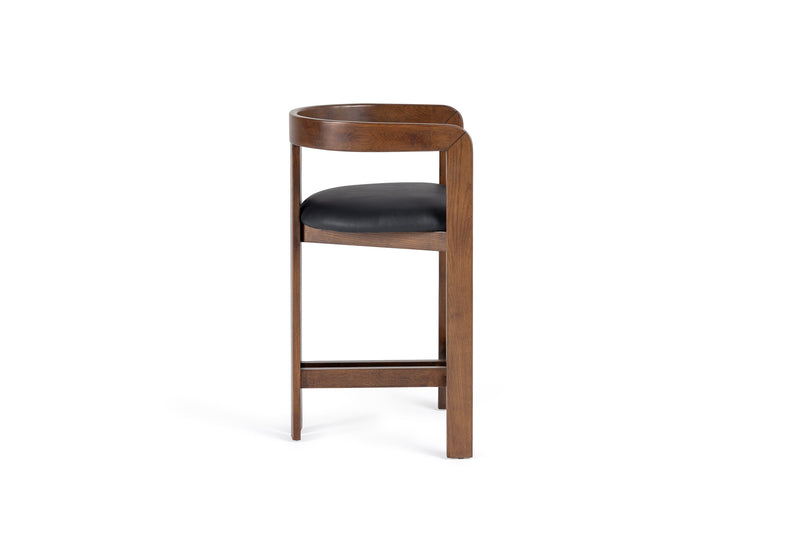 Belton - Modern Black Vegan Leather + Brown Oak Counter Chair — view 2