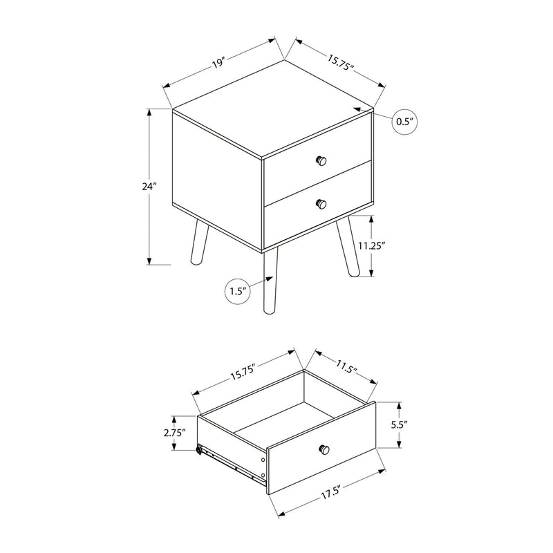 Black 8th Street accent table with storage drawers, featuring a sleek design and compact size perfect for living room or entryway.