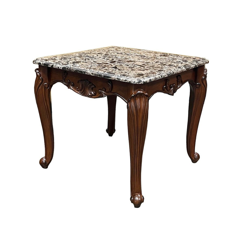 Nayla - End Table - Natural Marble Top & Cherry - R&R Furniture Gallery (Fountain Valley, CA)