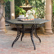 Outdoor Cast Aluminum Dining Table With Lattice Top And Umbrella Hole - Black - R&R Furniture Gallery (Fountain Valley, CA)