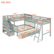 Solid L Shaped Bunk Bed With 3 Drawers, Ladder And Staircase - R&R Furniture Gallery (Fountain Valley, CA)