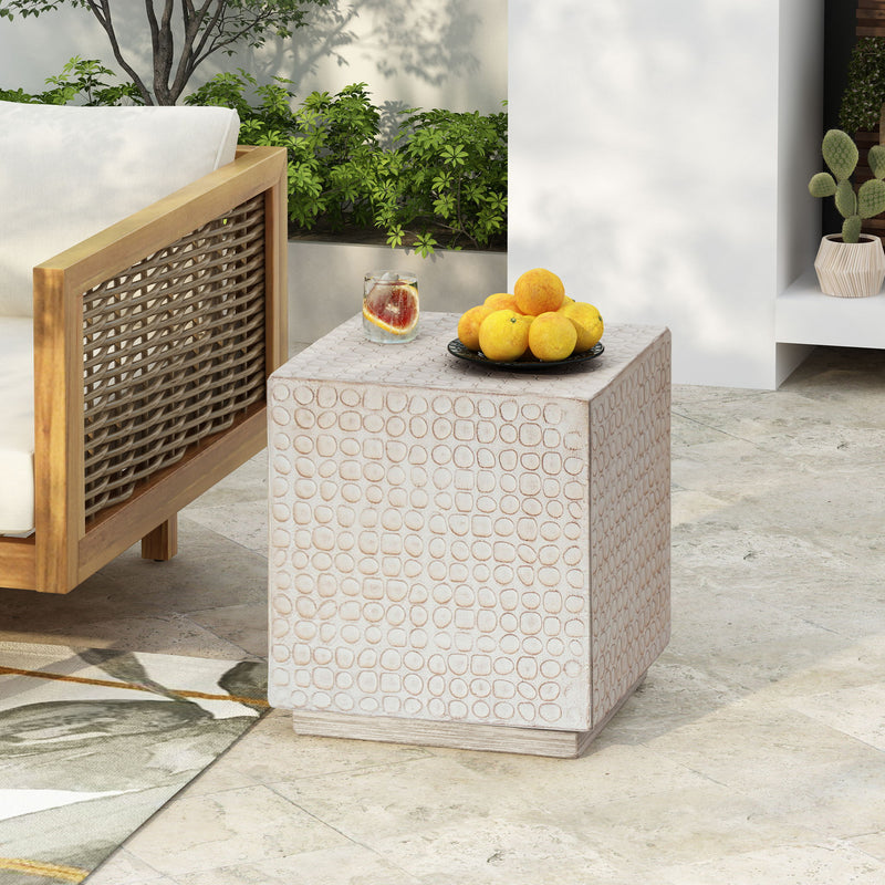 Chic Modern Mgo Cube Side Table With Fluted Design - Antique Brown - R&R Furniture Gallery (Fountain Valley, CA)