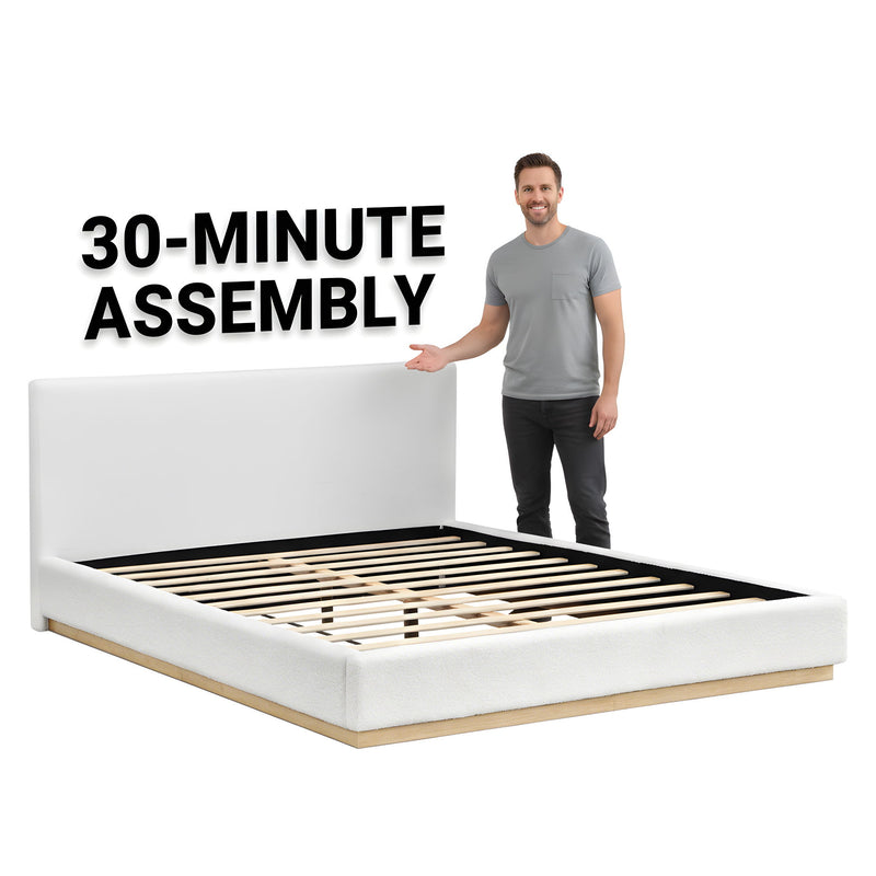 Queen Upholstered Bed - Natural / White