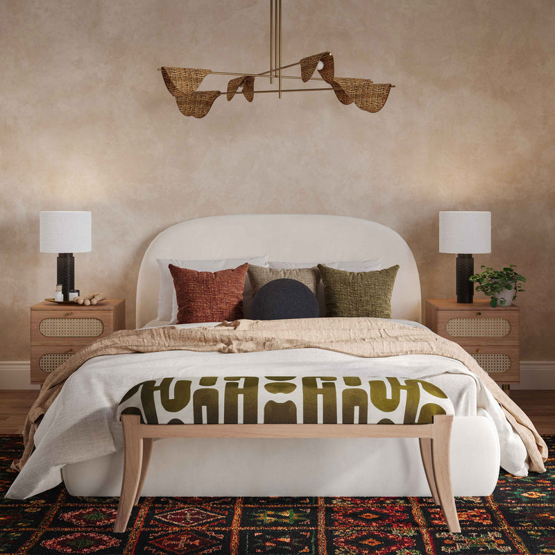 Arielle - Embroidered Bench - Olive / White - R&R Furniture Gallery (Fountain Valley, CA)