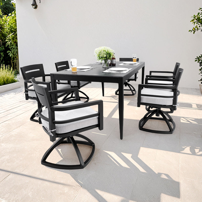 Modern Outdoor Patio Dining Set With Table And Chairs With Sunbrella Cushions - R&R Furniture Gallery (Fountain Valley, CA)