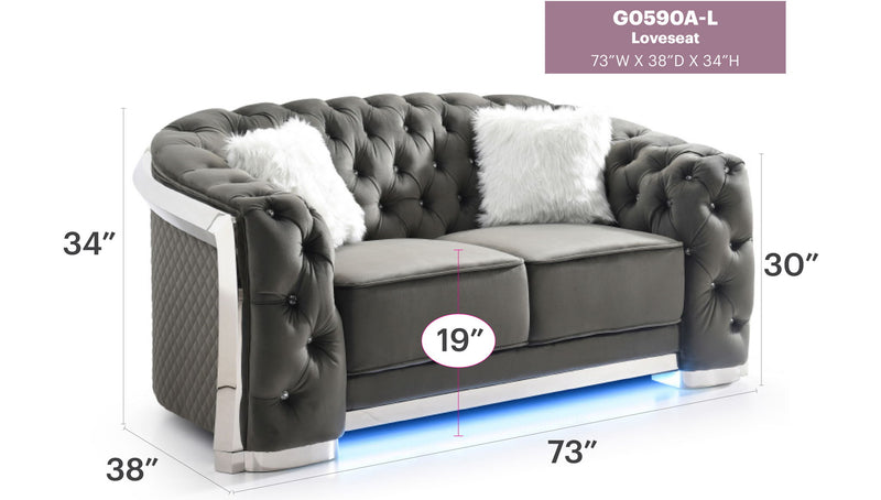Glory Furniture stationary loveseat with flared arms and plush upholstery, perfect for living room seating.