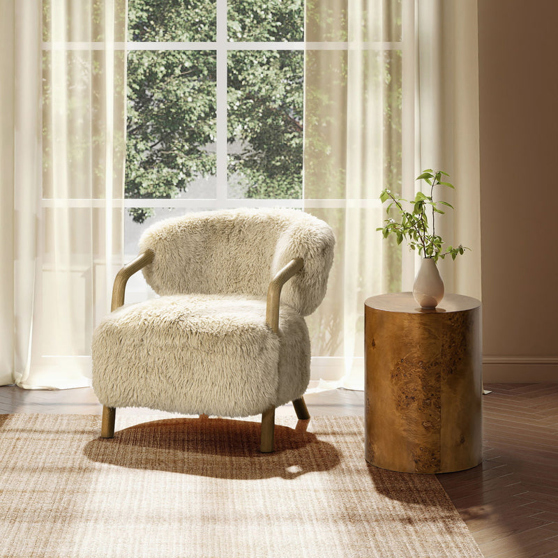 Becker - Rustic Oak Sheepskin Upholstered Accent Arm Chair - Taupe Beige - R&R Furniture Gallery (Fountain Valley, CA)