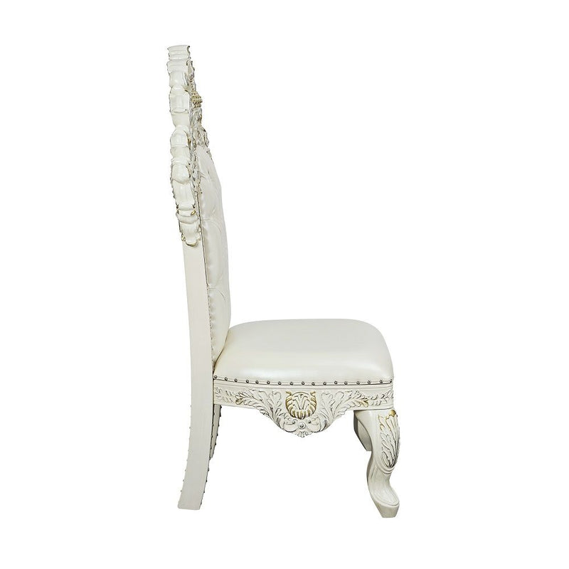 Adara - Side Chair (Set of 2) - Pearl White Synthetic Leather & Antique White - R&R Furniture Gallery (Fountain Valley, CA)