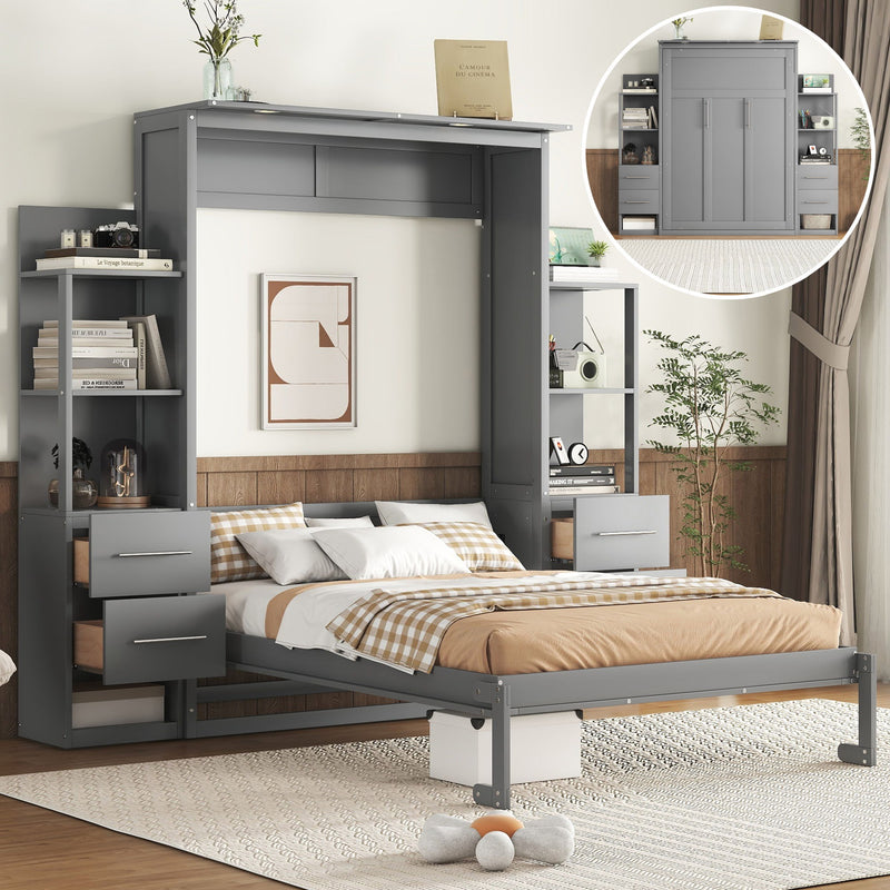Murphy Wall Bed With LED Lights, Shelves And Drawers - R&R Furniture Gallery (Fountain Valley, CA)