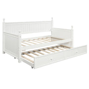 White twin size daybed with integrated trundle bed from DreamHaus, showcasing a modern design with clean lines and a sturdy frame.