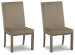 Set of two Gray and Brown Chrestner Dining UPH Side Chairs by Signature Design Ashley, featuring modern upholstered seating.