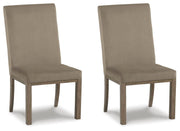 Set of two Gray and Brown Chrestner Dining UPH Side Chairs by Signature Design Ashley, featuring modern upholstered seating.