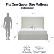 Carmen - Minimalist Upholstered Wingback Bed Frame With High Headboard - R&R Furniture Gallery (Fountain Valley, CA)