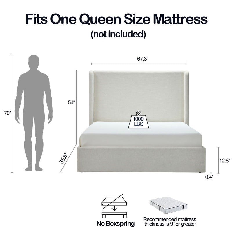 Carmen - Minimalist Upholstered Wingback Bed Frame With High Headboard - R&R Furniture Gallery (Fountain Valley, CA)