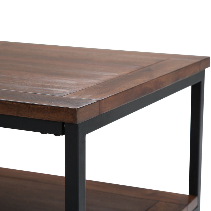 Dark cognac brown Skyler coffee table by Simpli-Home, featuring a modern design with a smooth wooden surface.