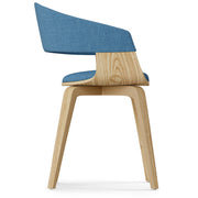 Lowell mid-century modern bentwood arm chair by Simpli-Home, featuring sleek wooden frame and comfortable seating for dining room.