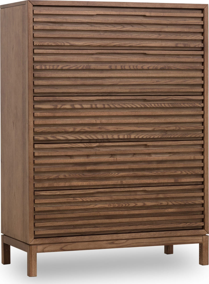 Tanner Five Drawer Ash Wood Chest in Roux