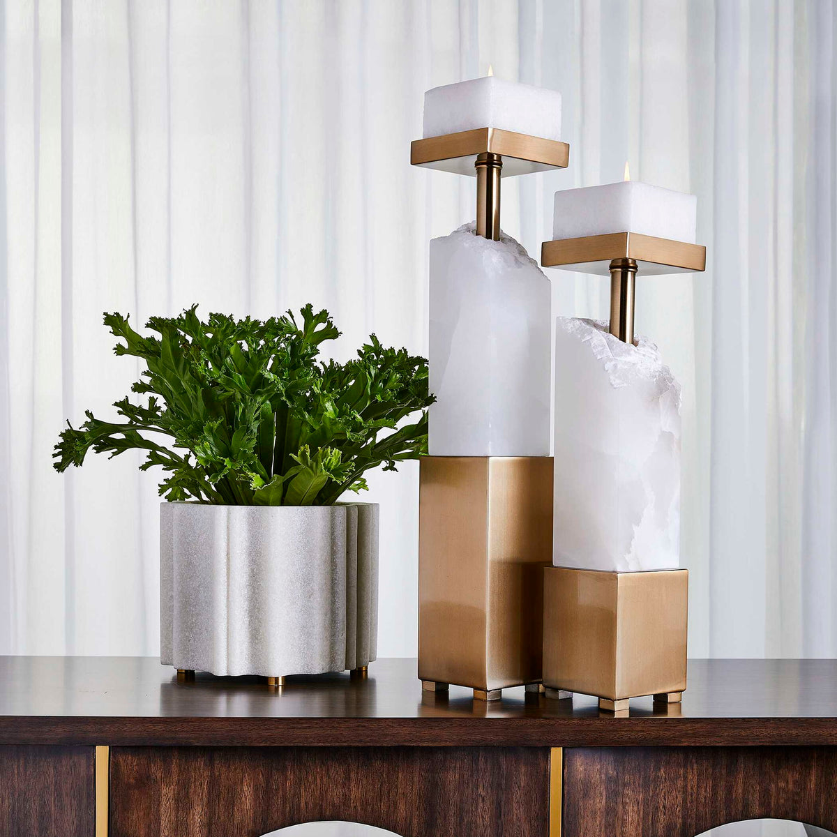 Ebena - Candleholders (Set of 2) - Brass / Gold / White