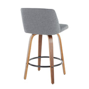 Set of two Lumi Source Toriano mid-century modern counter stools with wooden seats and black metal legs.