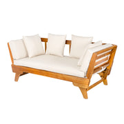 Noble House outdoor patio daybed sofa with three seats, foldable armrests, and four back pillows, perfect for relaxing outdoor spaces.