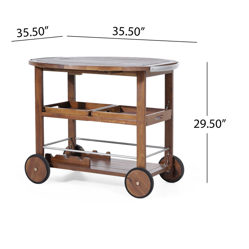 Wood And Aluminum Bar Cart With 2 Shelves - Oak / Silver - R&R Furniture Gallery (Fountain Valley, CA)