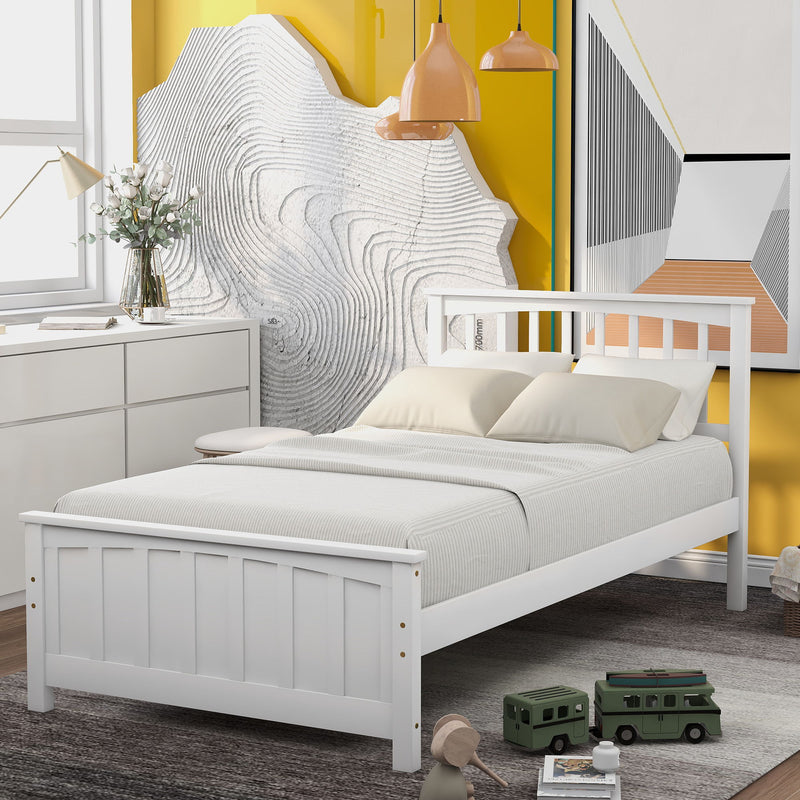 DreamHaus platform trundle bed with sleek wooden frame and integrated pull-out storage drawer, ideal for space-saving bedroom decor.