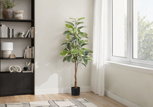 52" Tall, Artificial Plant, Rubber Tree, Indoor, Fake, Floor, Greenery, Potted, Real Touch, Decorative - Green / Black - R&R Furniture Gallery (Fountain Valley, CA)