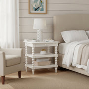 Aria - Nightstand With Styling, 2 Shelves, Pull Out Tray, Spool Turned Legs - Antique White - R&R Furniture Gallery (Fountain Valley, CA)