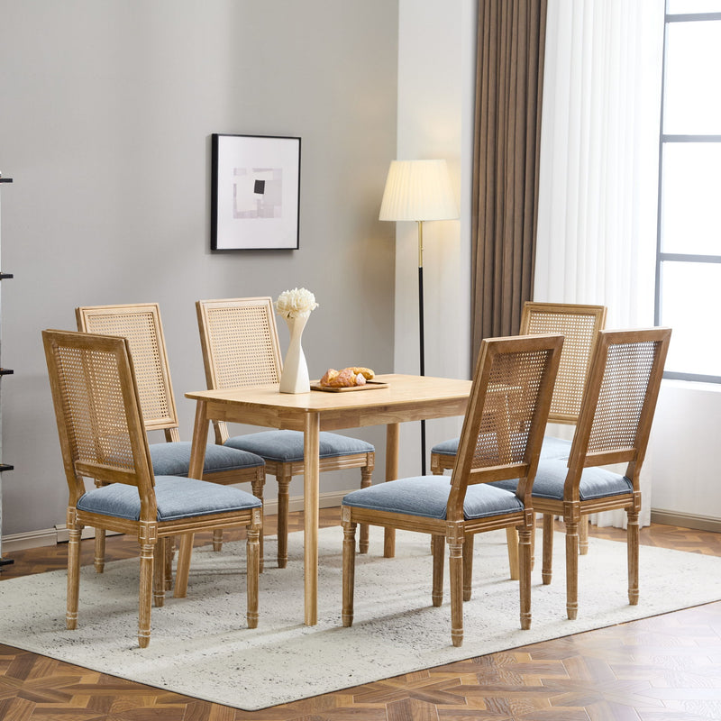 French Country Dining Chair With Rectangular Cane Backrest And Smooth Upholstered Seating - R&R Furniture Gallery (Fountain Valley, CA)