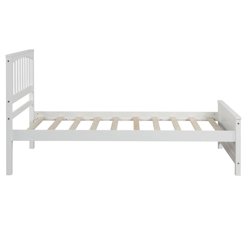 DreamHaus platform trundle bed with sleek wooden frame and integrated pull-out storage, ideal for space-saving bedroom decor.