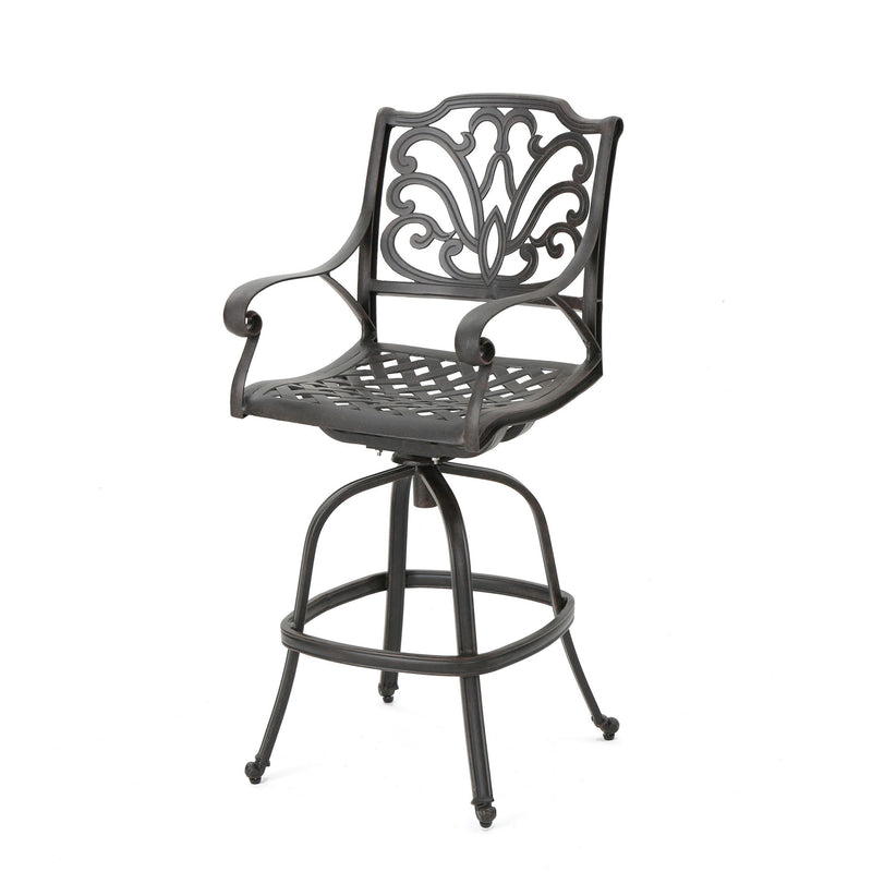 Outdoor Cast Aluminum Swivel Bar Stool With Scrolled Arms - Bronze - R&R Furniture Gallery (Fountain Valley, CA)