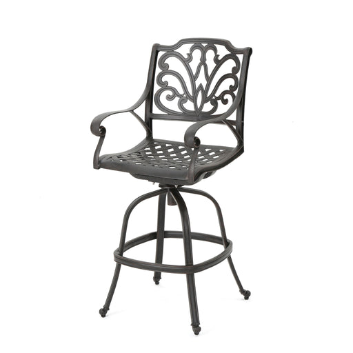 Outdoor Cast Aluminum Swivel Bar Stool With Scrolled Arms - Bronze - R&R Furniture Gallery (Fountain Valley, CA)