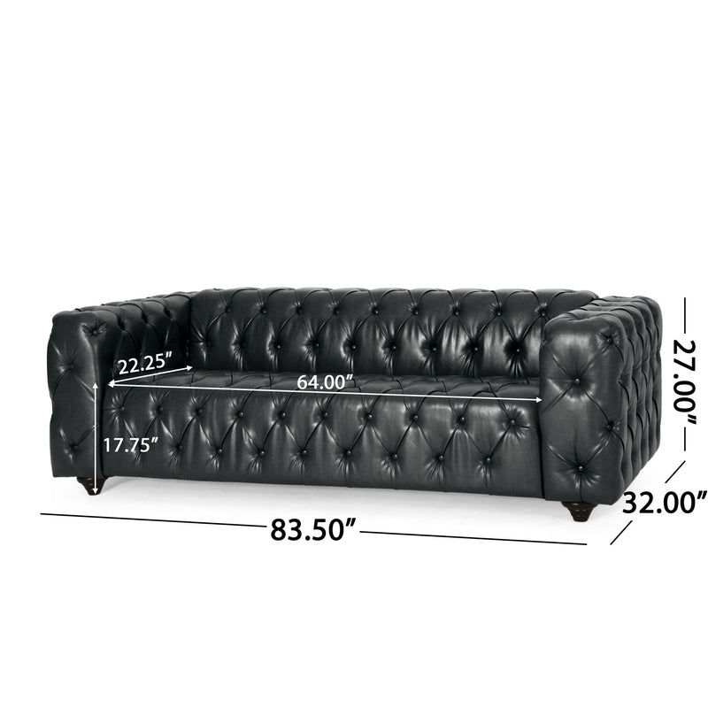 Comfy 3 Seat Sofa & Wooden Legs, For Living Room And Study - Black - R&R Furniture Gallery (Fountain Valley, CA)