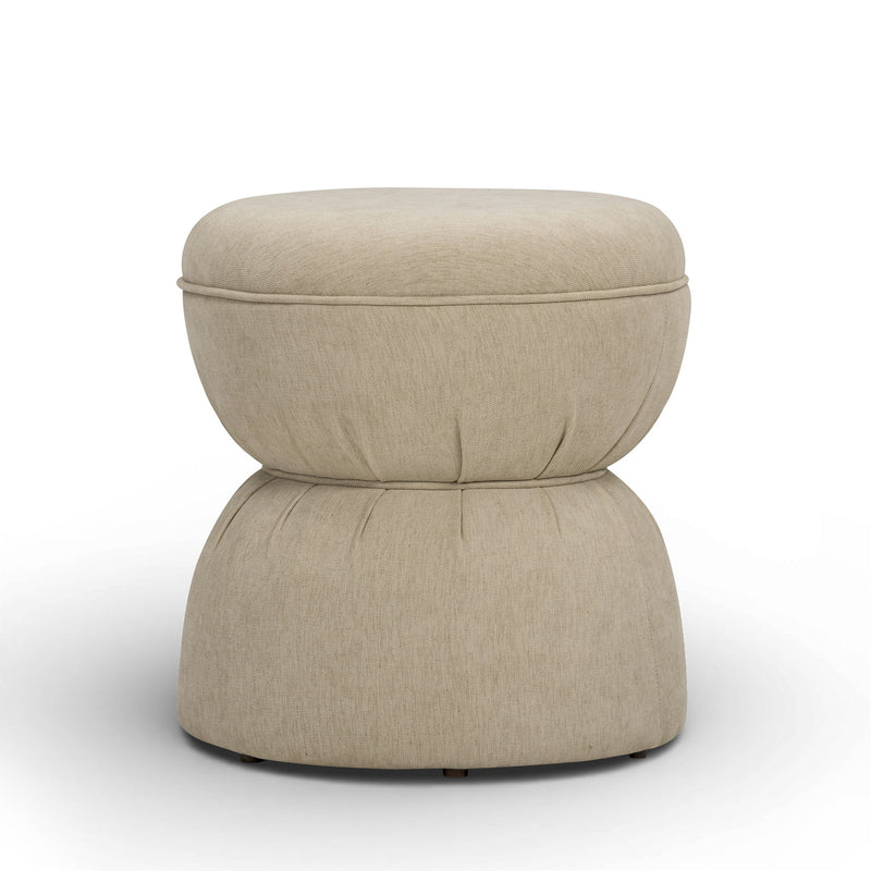 Tomlin gaming ruched upholstered ottoman by TOV Furniture, featuring plush fabric and a stylish, padded design for versatile use.