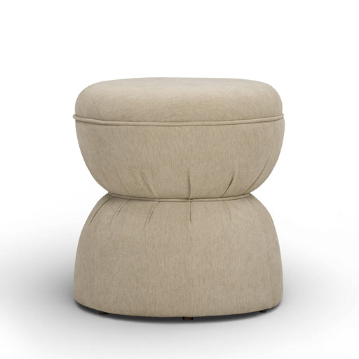 Tomlin gaming ruched upholstered ottoman by TOV Furniture, featuring plush fabric and a stylish, padded design for versatile use.