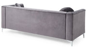 Glory Furniture Delray micro suede stationary sofa with plush cushions and sleek design in a neutral tone.