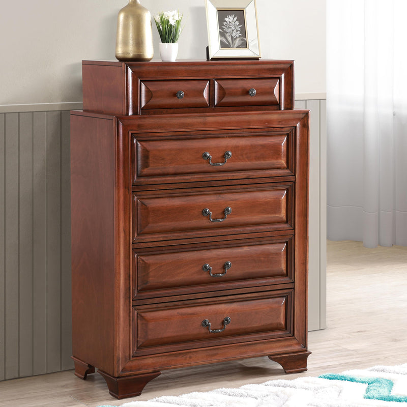 Glory Furniture LaVita accent chest with sleek wooden finish and modern design, featuring multiple storage drawers.