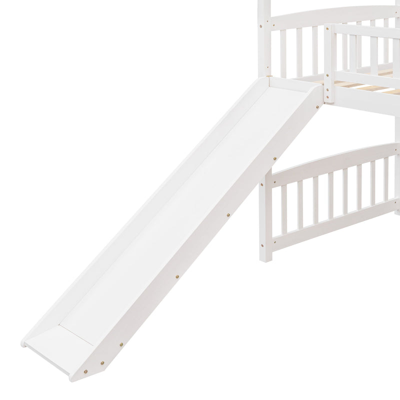 DreamHaus loft bed with built-in slide, featuring a sturdy wooden frame and a fun, space-saving design for kids' bedrooms.