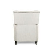 Noble House Welch contemporary tufted pushback recliner in neutral fabric, showcasing its plush, padded back and armrests.
