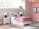 Signature Design by Ashley Lawroy panel bed with built-in storage drawers, showcasing a modern wooden storage bed design.