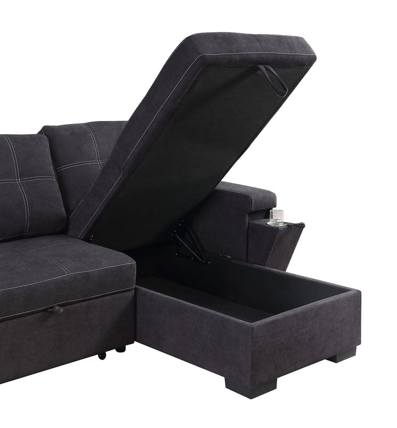 Toby - Woven Fabric Reversible Sleeper Sectional Sofa With Storage Chaise Cup Holder Charging Ports And Pockets - R&R Furniture Gallery (Fountain Valley, CA)