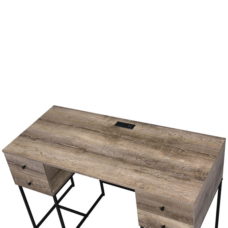 Desirre - Writing Desk With USB - Rustic Oak & Black - R&R Furniture Gallery (Fountain Valley, CA)