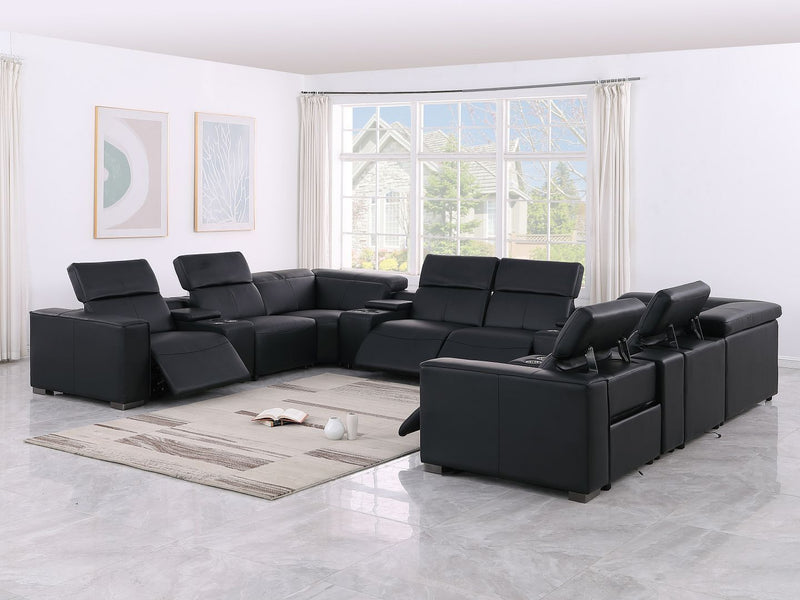 1208 - 12 Piece U Shaped Leather Sectional With 4 Power Recliners & Power Headrest