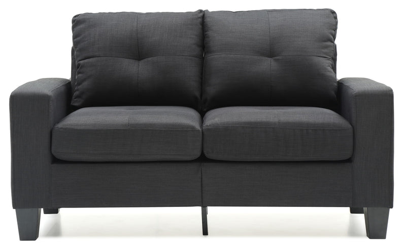 Glory Furniture Newbury track arm loveseat in cozy space with plush upholstery and modern design, perfect for small living rooms.