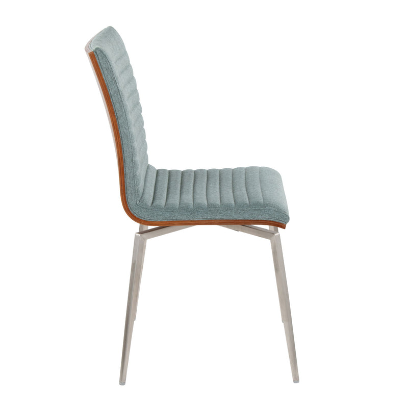 Lumi Source Mason contemporary dining chair set with two swivel chairs featuring modern design and sleek wooden legs.