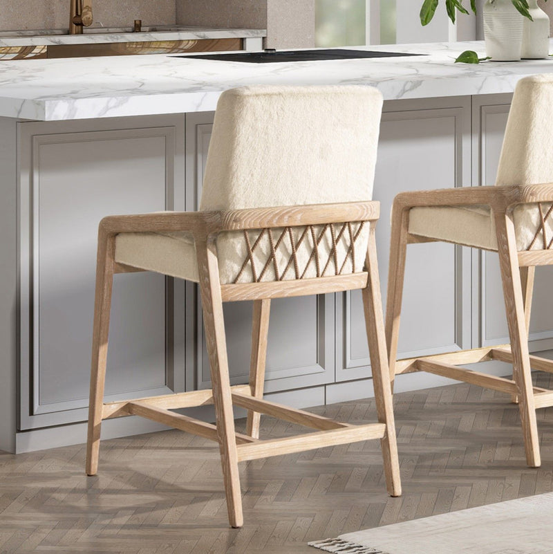 Arizona - Solid Ash Upholstered Counter Stool With Rope Detail - Creme De La Creme White - R&R Furniture Gallery (Fountain Valley, CA)